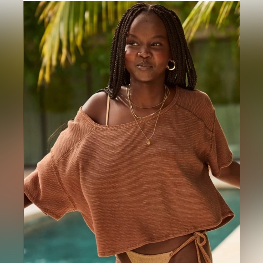Aerie OFFLINE “Burst a Move” Waffle Crop Top with Pocket
